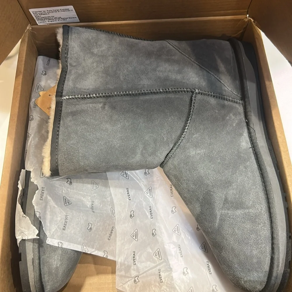 Ever Au Gray Suede Shearling Boots NWT